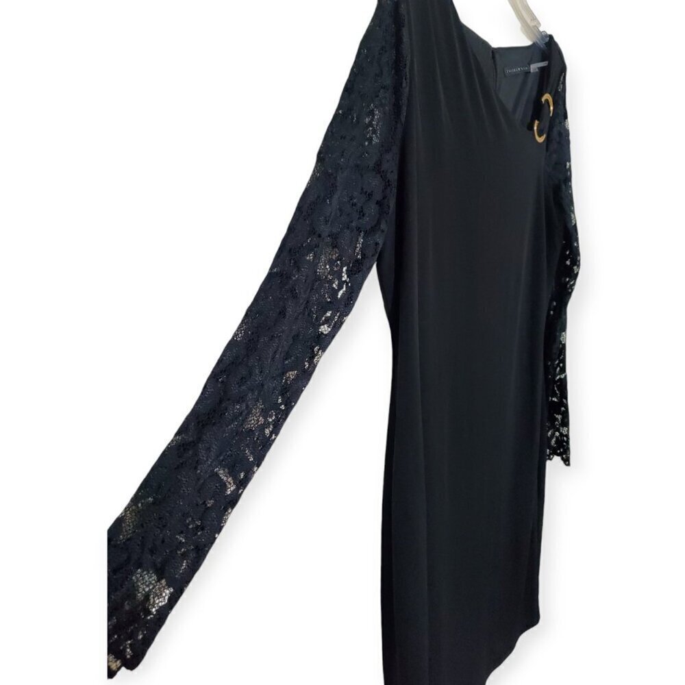 Ivanka Trump Black Sheath Cocktail Dress Long Lace Sleeves Size 14 EUC